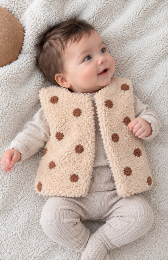 Gilet moumoute réversible pois beige