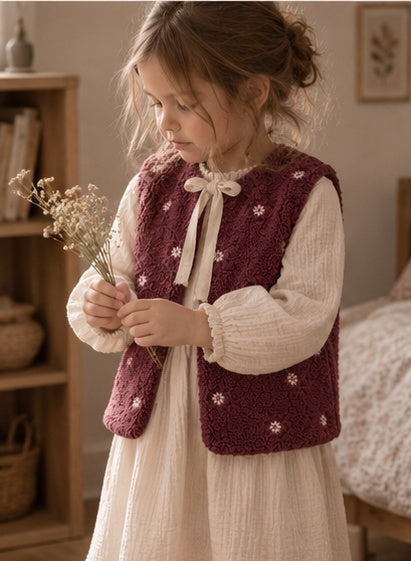 Gilet moumoute reversible violet brodé