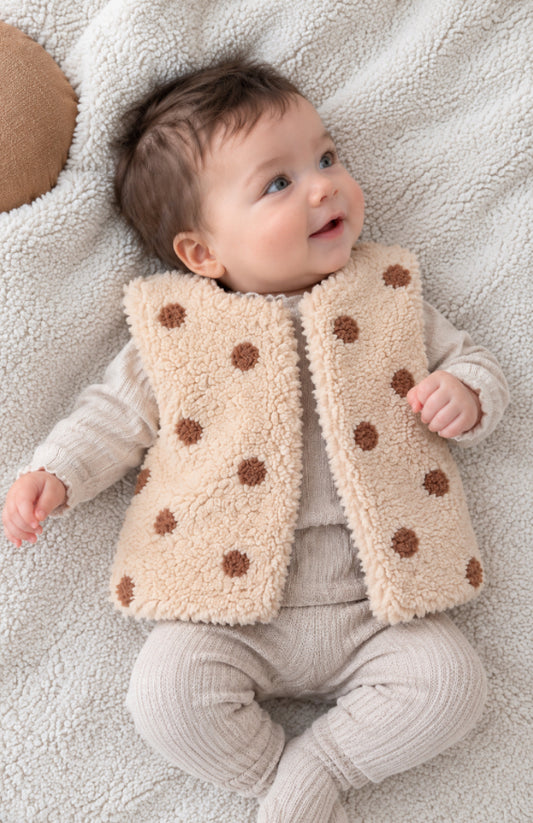 Gilet moumoute réversible pois beige