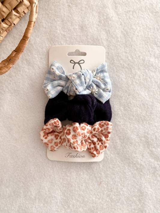 Trio de barrettes enfants - set de barrettes assorties - trio barrettes vichy bleu