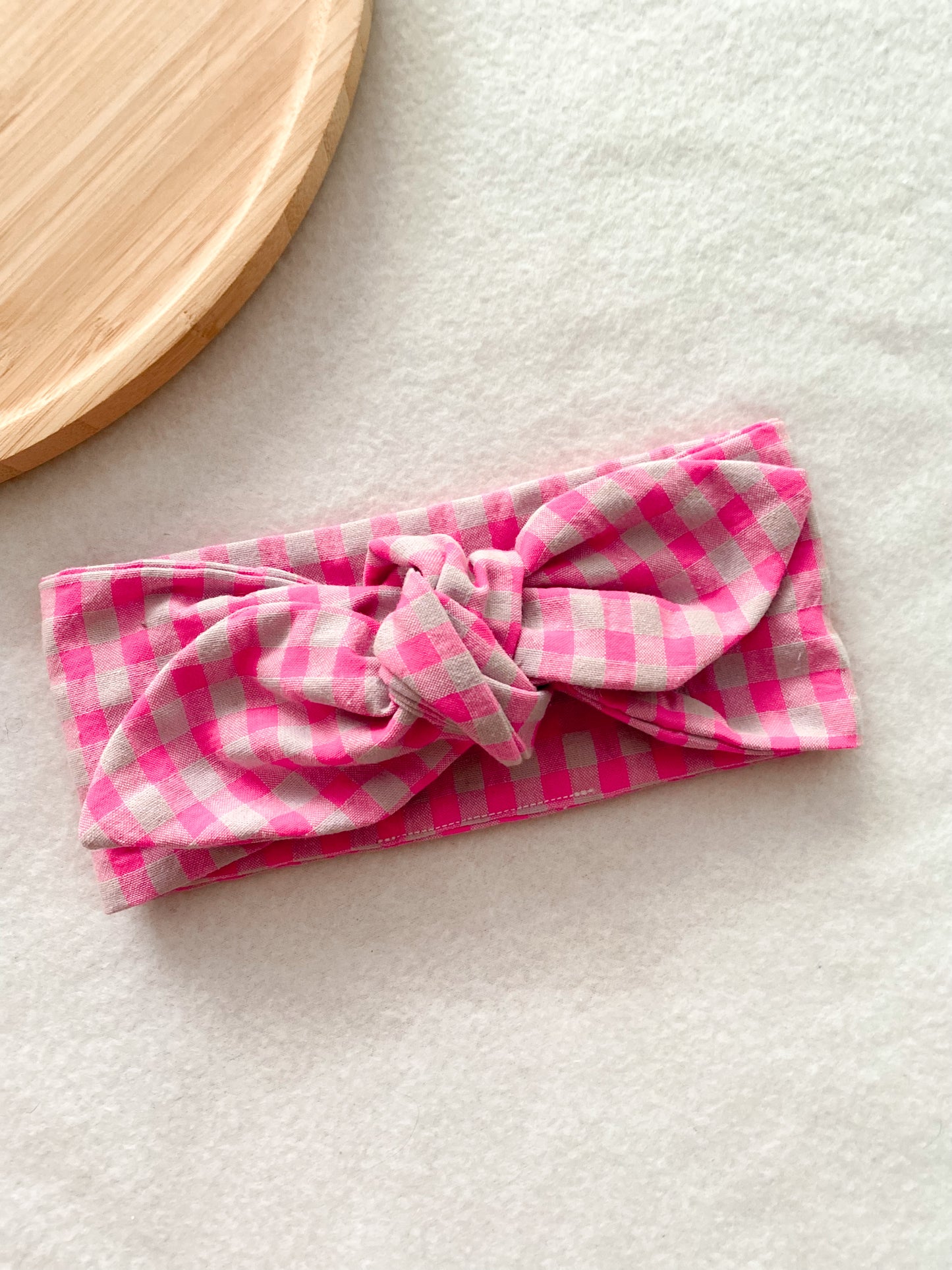 Bandeau bébé fille - bandeau vichy rose fluo 100% coton