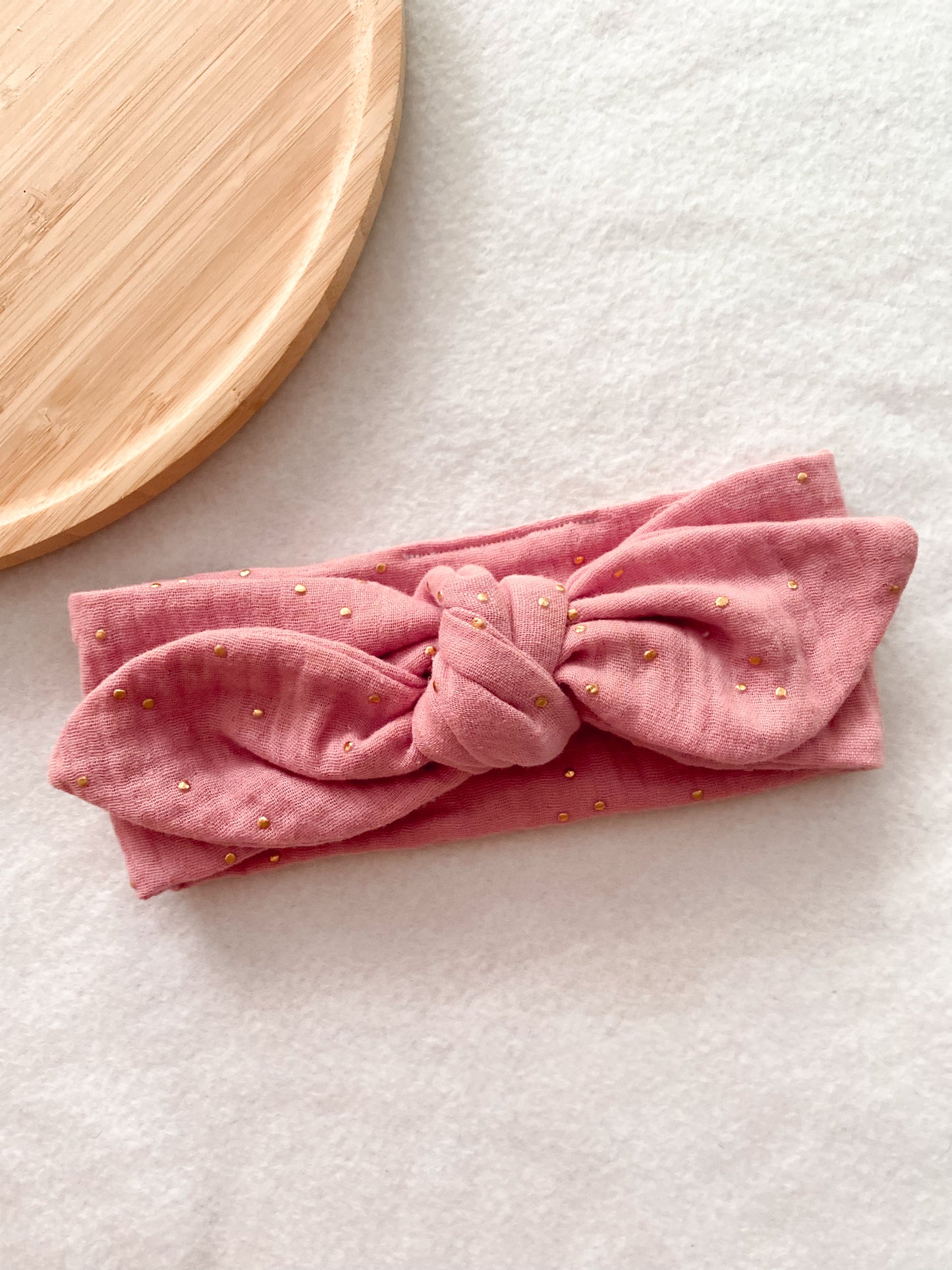 Bandeau bébé fille - bandeau double gaze de coton vieux rose