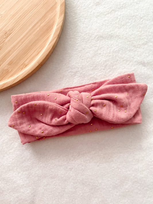 Bandeau bébé fille - bandeau double gaze de coton vieux rose