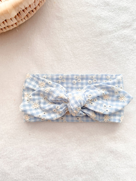 Bandeau vichy bleu / headband / bandeau cheveux bébé / bandeau cheveux fille / bandeau naissance