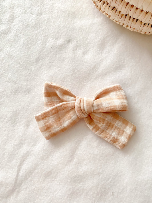 Barrette ou chouchou ou bandeau vichy beige