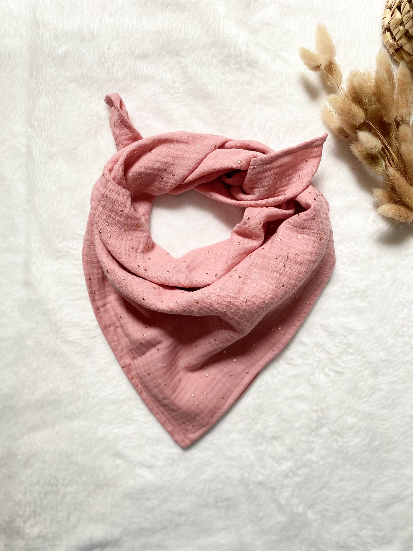 Foulard vieux rose  à pois doré