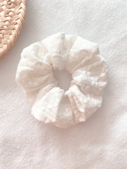 Chouchou cheveux broderie blanc