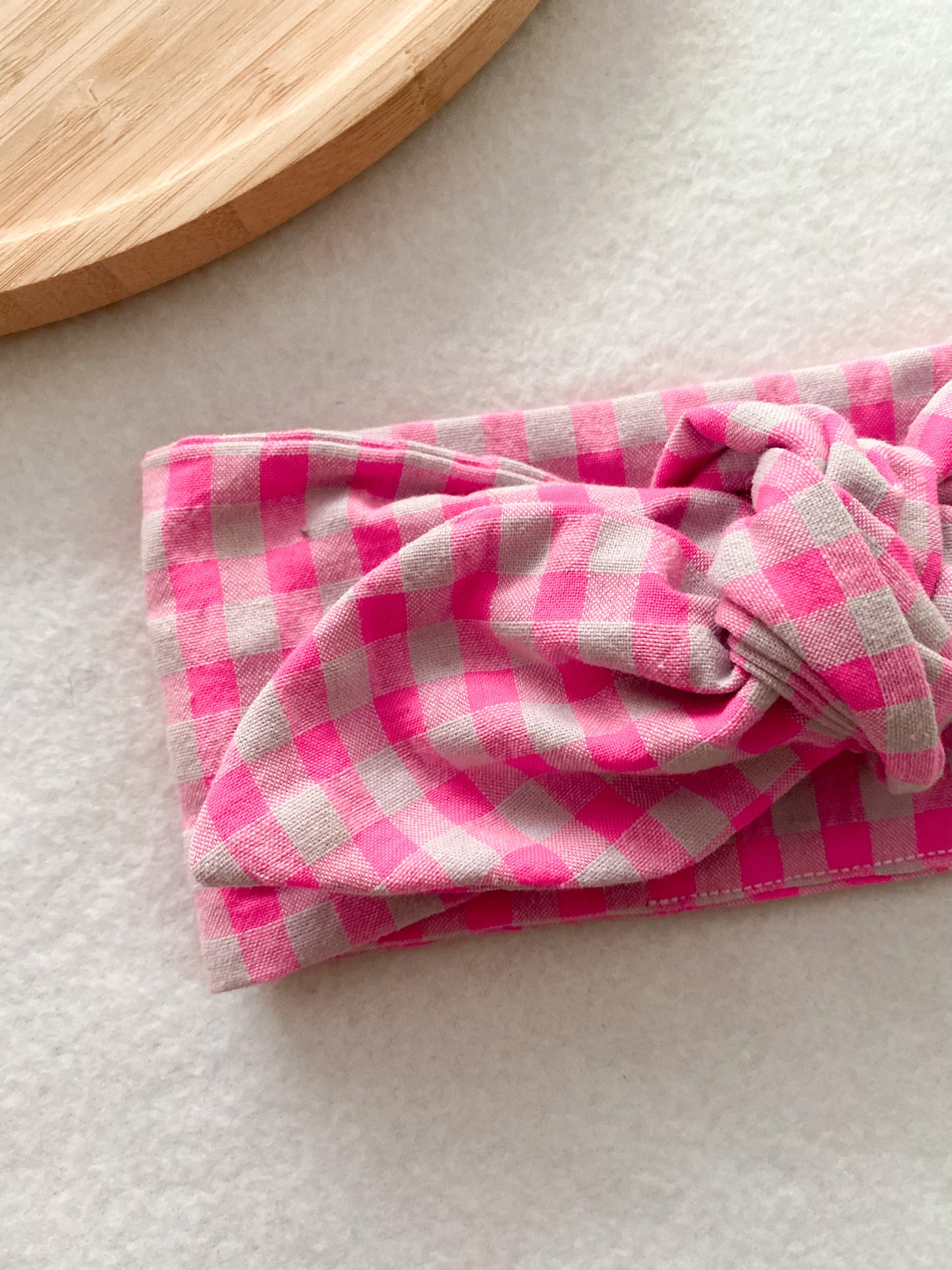 Bandeau bébé fille - bandeau vichy rose fluo 100% coton