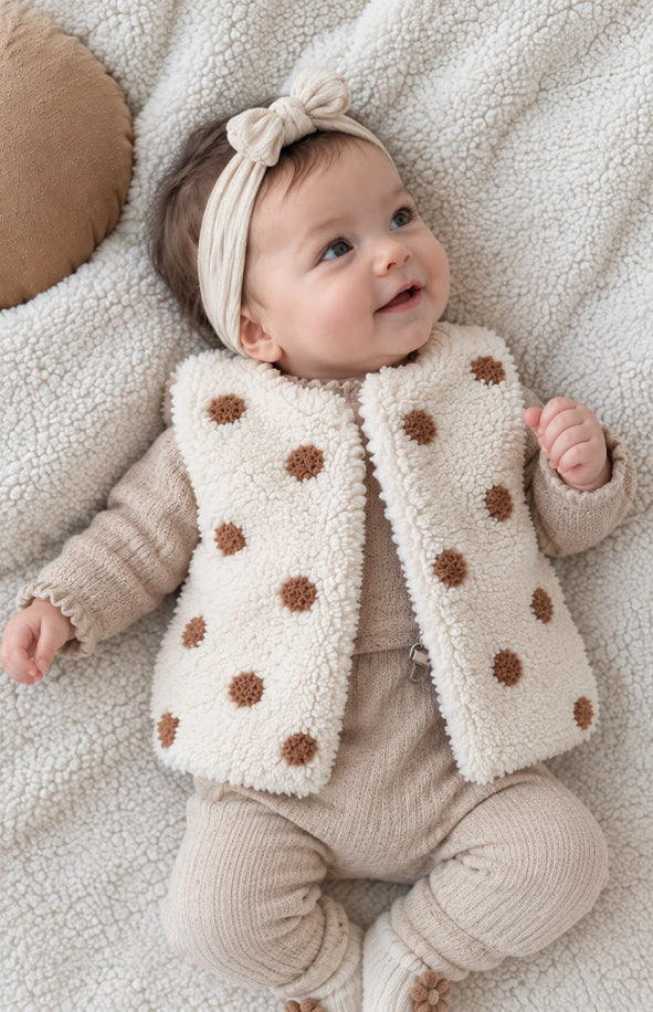 Gilet moumoute reversible pois écru