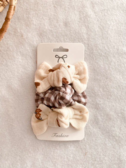 Trio de barrettes enfants - set barrettes assorties - trio barrettes vichy marron