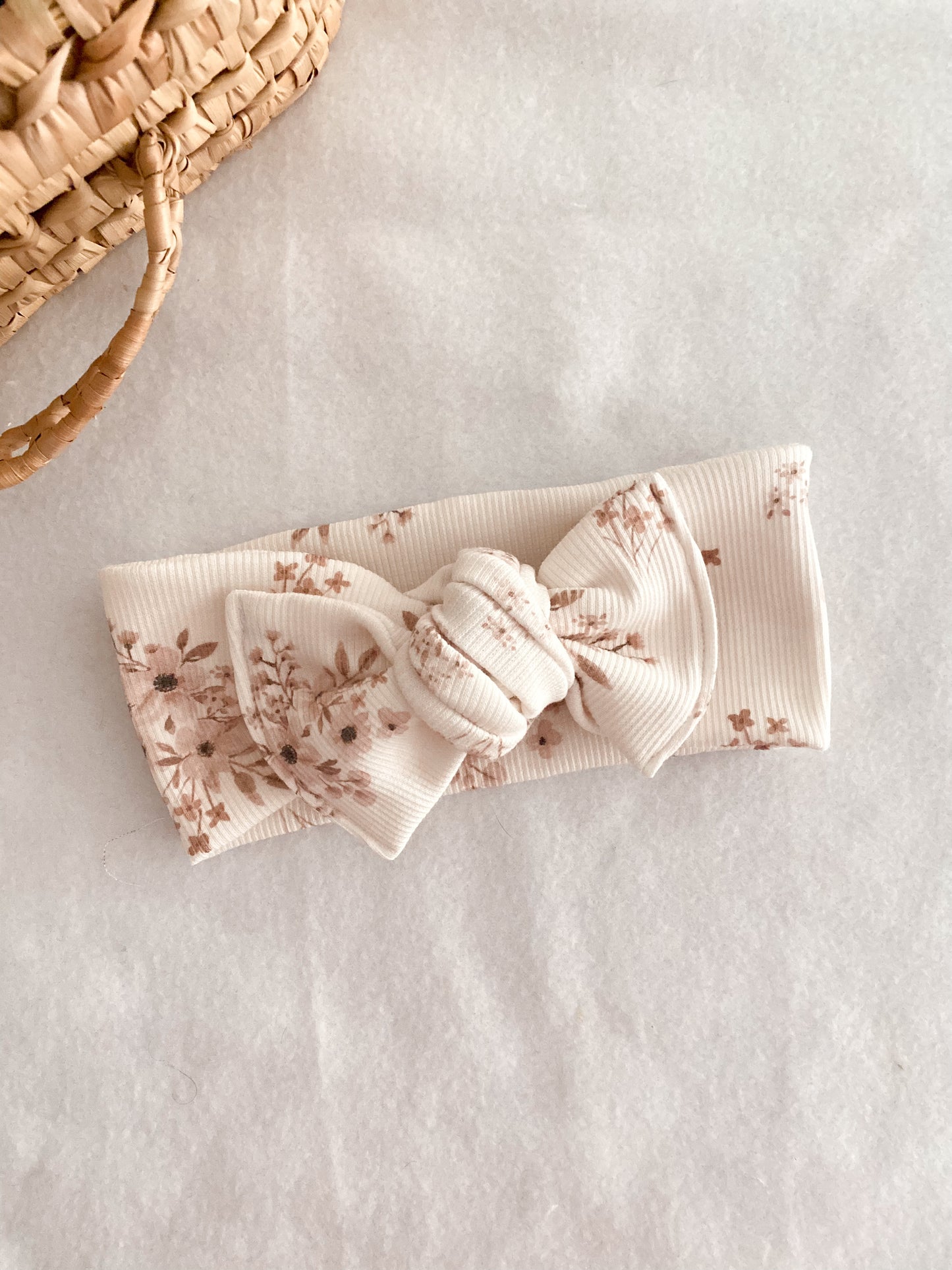 Bandeau Bébé Fille Flowers - bandeau Jersey Côtelé Écru Fleuri