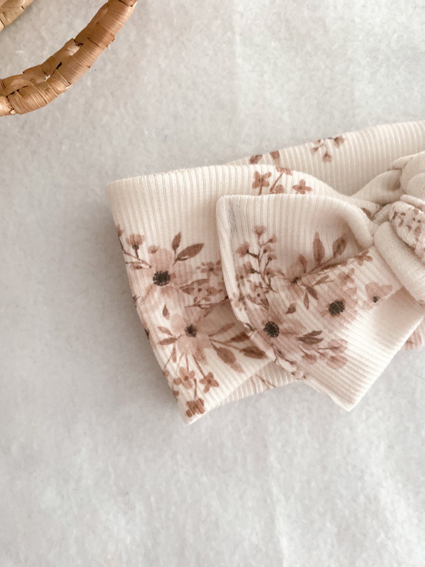 Bandeau Bébé Fille Flowers - bandeau Jersey Côtelé Écru Fleuri