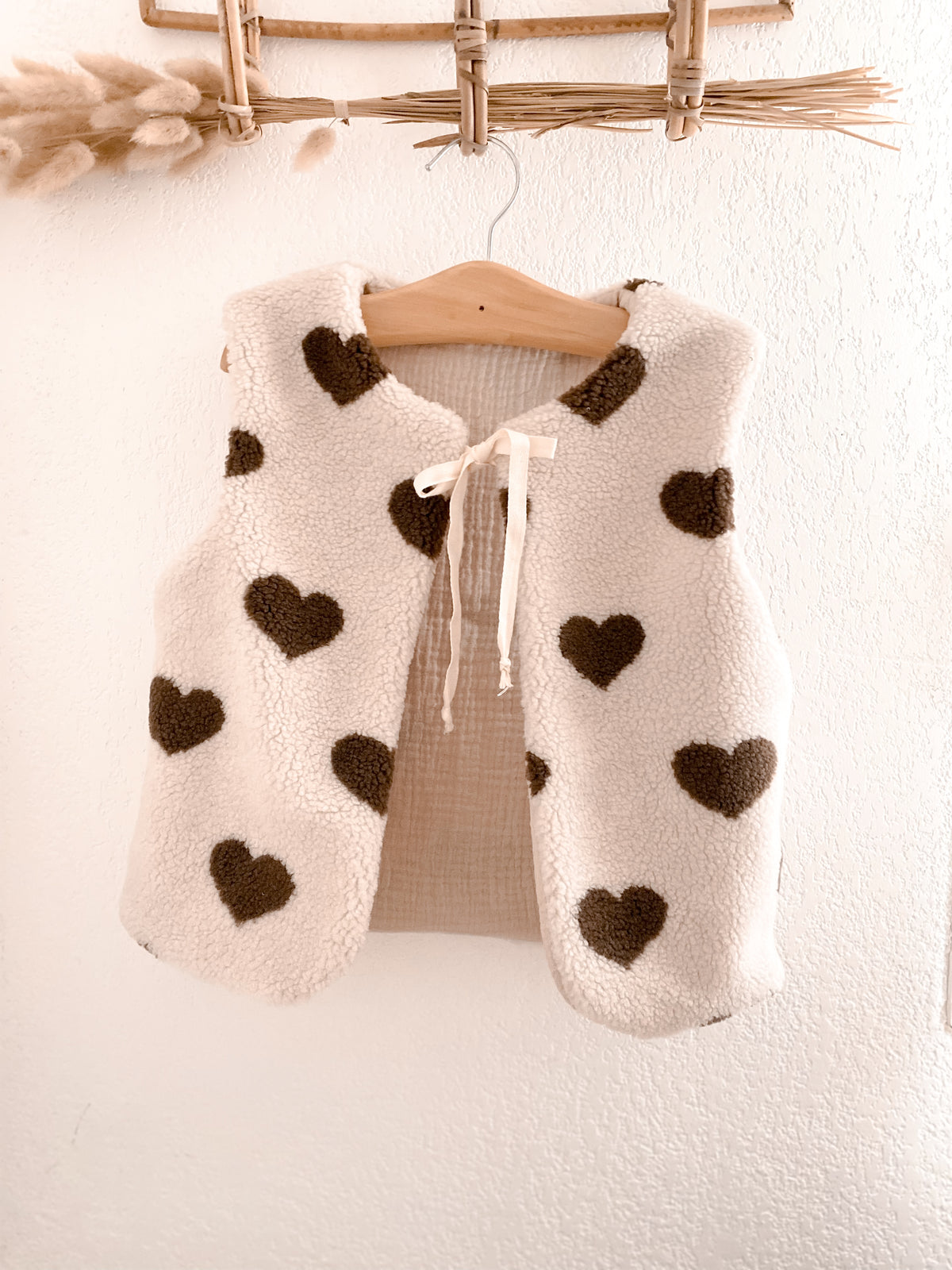 Gilet moumoute reversible coeurs marrons