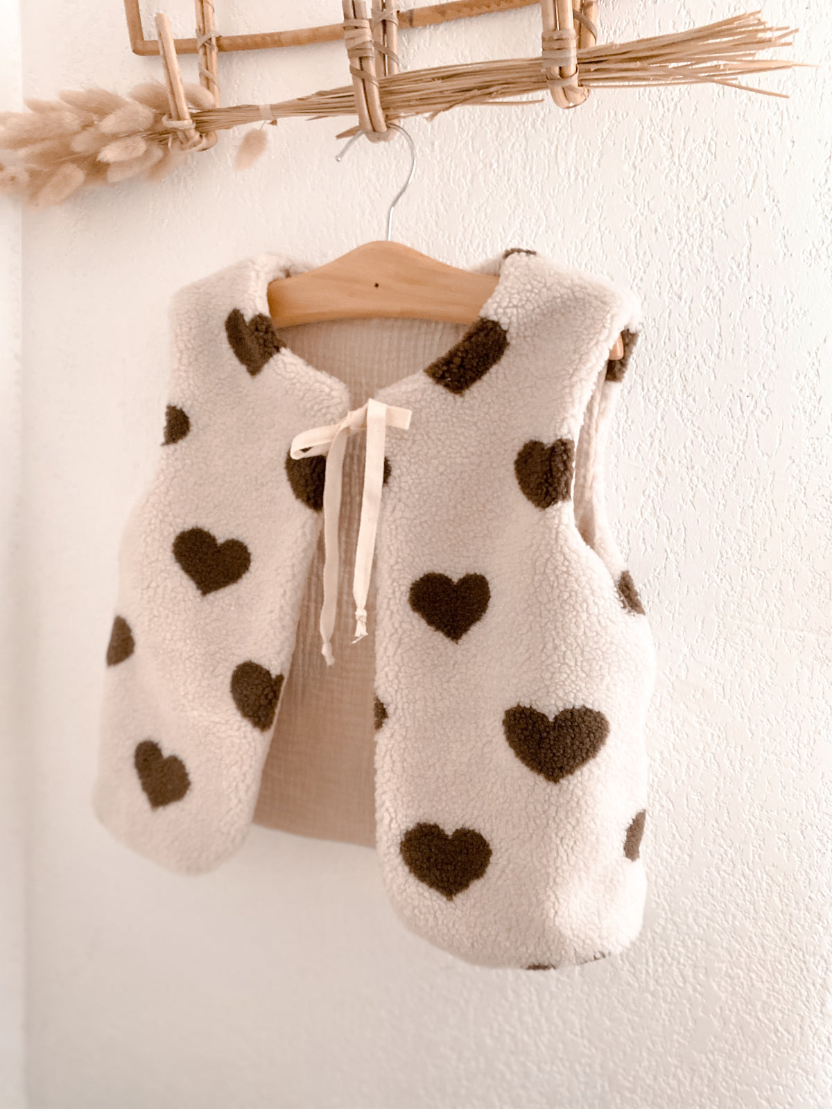 Gilet moumoute reversible coeurs marrons