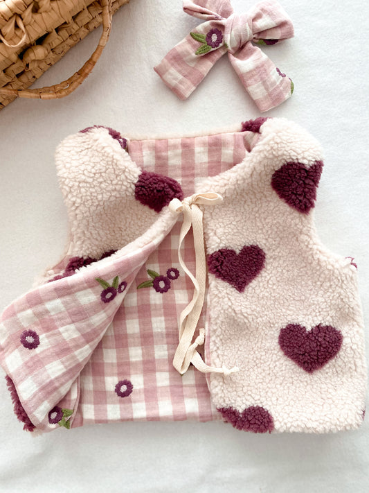 Gilet moumoute reversible coeurs bordeaux