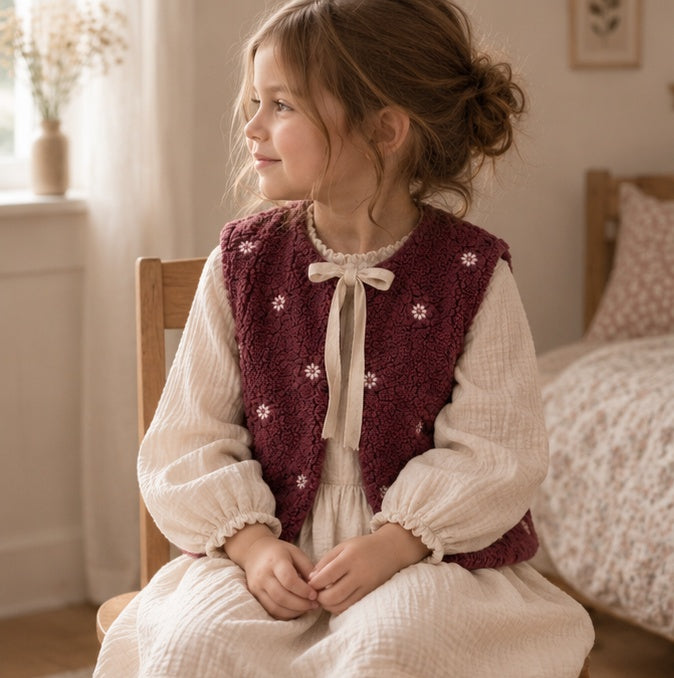 Gilet moumoute reversible violet brodé
