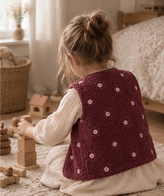 Gilet moumoute reversible violet brodé