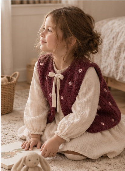 Gilet moumoute reversible violet brodé